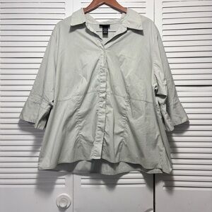 LANE BRYANT Green/Gray Cotton 3/4 Sleeve Tunic Blouse Shirt Top Size 26 / 28